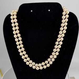 Monet Vintage Hand Knotted Cream Faux Pearl Double Stranded Necklace P45